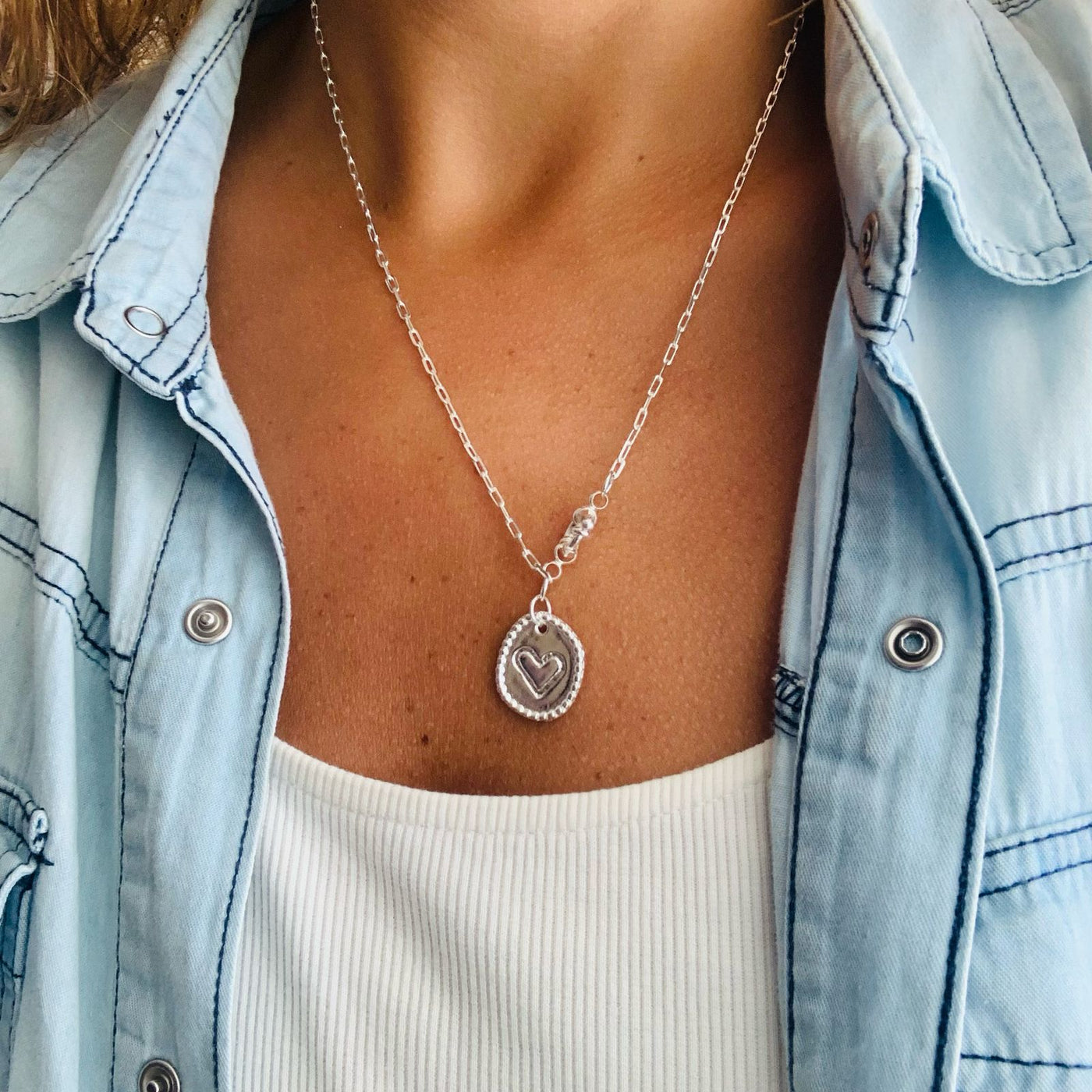 Collar baño de plata - Plaquita corazón