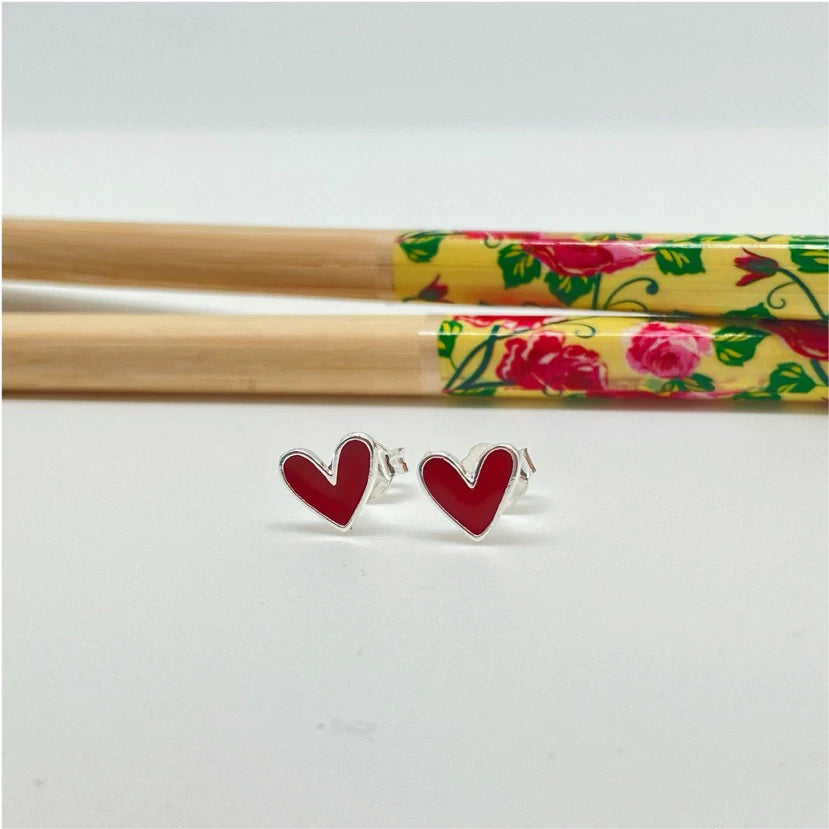 Aro mini heart baño plata color rojo