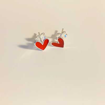 Aro mini heart baño plata color rojo
